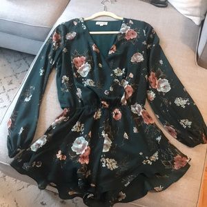 Floral green silk romper